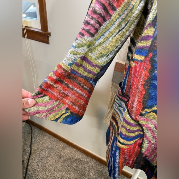 Ali Miles Black/Jewel Tones FUNKY ABSTRACT ART Knit Wire Collar Jacket S - Picture 4 of 11